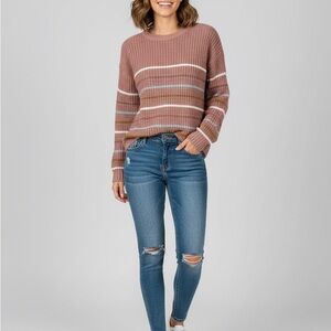 Pink Rose Textured Knit Sweater. Size Larger